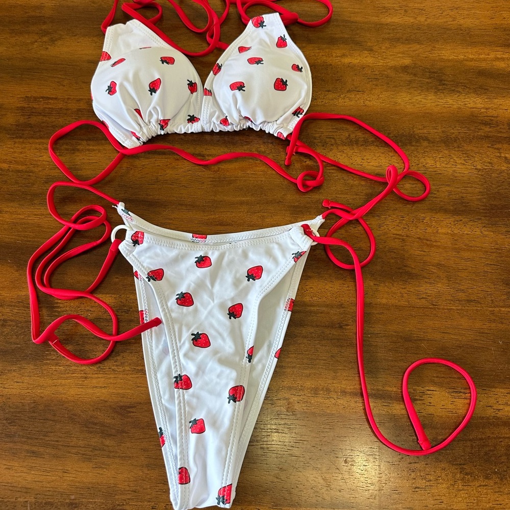 SHEIN White and Red Strawberry Bikini